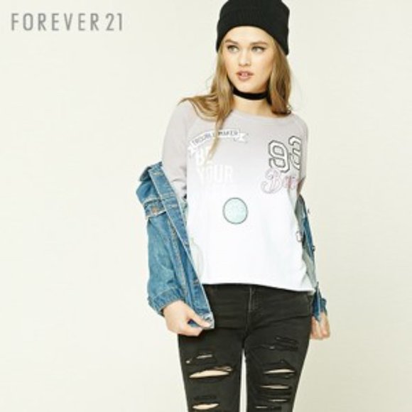 FOREVER 21 Gen Z Trendy Emoji Print Ombre Raw Edge Sweater | Size M - Picture 4 of 9